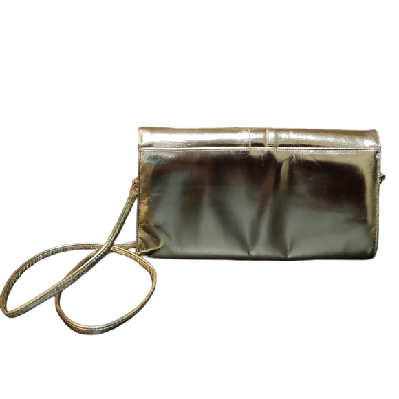 Vintage gold leather hand back with long strap - Picture 2 of 6